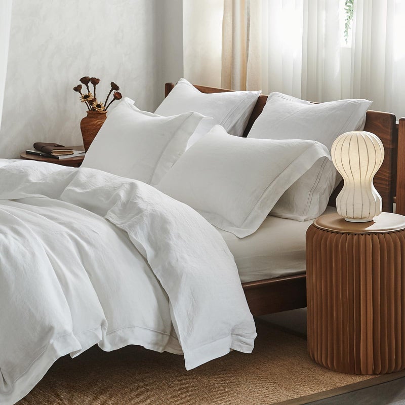 Simple&Opulence 100% Washed Linen Duvet Cover Set with Embroidered, 3 Pieces Soft Farmhouse Comforter Set with Button Closure,1 Duvet Cover and 2 Pillowshams(King,White) - Image 1